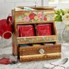 Acacia Wood Coffee Pod and Tea Bag Kitchen Organizer Drawer, Brown/Floral - Brown/Floral