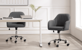 Velvet Mid-Back Task Chair with Armrests, Gray - Gray