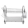 2 Tier Dish Drying Rack Drainer Stainless Steel Kitchen Cutlery Holder Shelf - Silver