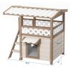 Feral Cat House Outdoor Indoor Kitty Houses with Durable PVC Roof, Escape Door,Curtain and Stair,2 Story Design Perfect for Multi Cats - as Pic