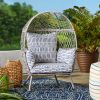 Kid's Ventura Outdoor Pink Wicker Stationary Egg Chair - Gray