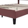 Queen Size Upholstered Platform Bed with Flower Pattern Velvet Headboard, Bean Paste Red - as Pic