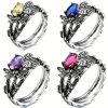 Creative Dragonfly Lotus Ring Women's Retro Ancient Silver Inlaid Zircon Ring - PURPLE - 10