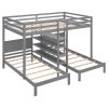 Full XL over Twin&Twin Bunk Bed with Built-in Four Shelves and Ladder - Gray