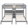 Full XL over Twin&Twin Bunk Bed with Built-in Four Shelves and Ladder - Gray