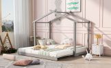 Twin XL/King Size House Platform Bed with Trundle,Roof Design - Gray