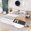 Queen Size Platform Bed with Headboard, Drawers, Shelves, USB Ports and Sockets - White