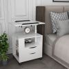 Height Adjustable Overbed End Table Wooden Nightstand with Swivel Top, Storage Drawers, Wheels and Open Shelf,(White) - White