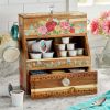 Acacia Wood Coffee Pod and Tea Bag Kitchen Organizer Drawer, Brown/Floral - Brown/Floral