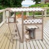 Feral Cat House Outdoor Indoor Kitty Houses with Durable PVC Roof, Escape Door,Curtain and Stair,2 Story Design Perfect for Multi Cats - as Pic