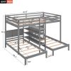 Full XL over Twin&Twin Bunk Bed with Built-in Four Shelves and Ladder - Gray