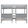 Twin XL over Twin&Twin Bunk Bed with Built-in Four Shelves and Ladder - Gray