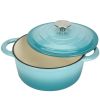 COOKWIN Enameled Cast Iron Dutch Oven with Self Basting Lid;  Enamel Coated Cookware Pot 4.5QT - teal